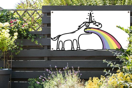 Tuinposter Eenhoorn illustratie - Een illustratie van een eenhoorn die een regenboog uitspuwt tuinposter 120x80 cm - Tuindoek/Buitencanvas/Schilderijen voor buiten (tuin decoratie) Tuinposter Eenhoorn illustratie - Een illustratie van een eenhoorn die een regenboog uitspuwt tuinposter 120x80 cm - Tuindoek/Buitencanvas/Schilderijen voor buiten (tuin decoratie)