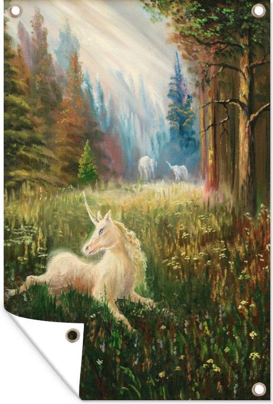 Tuinposter Eenhoorn illustratie - Een illustratie van een eenhoorn in een bos tuinposter 60x90 cm - Tuindoek/Buitencanvas/Schilderijen voor buiten (tuin decoratie) Tuinposter Eenhoorn illustratie - Een illustratie van een eenhoorn in een bos tuinposter 60x90 cm - Tuindoek/Buitencanvas/Schilderijen voor buiten (tuin decoratie)