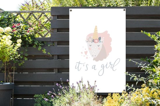 Tuinposter Illustratie voor kinderen - CM - Kinderillustratie van een eenhoorn met de quote It's a girl tuinposter los doek 80x120 cm - Tuindoek/Buitencanvas/Schilderijen voor buiten (tuin decoratie) Tuinposter Illustratie voor kinderen - CM - Kinderillustratie van een eenhoorn met de quote It's a girl tuinposter los doek 80x120 cm - Tuindoek/Buitencanvas/Schilderijen voor buiten (tuin decoratie)