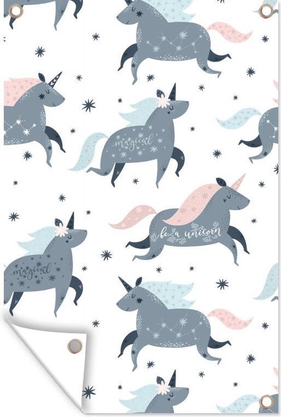 Tuinposter Kinderkamer Patroon - CM - Kinderpatroon met eenhoorns versierd met sterrenbeelden tuinposter los doek 80x120 cm - Tuindoek/Buitencanvas/Schilderijen voor buiten (tuin decoratie) Tuinposter Kinderkamer Patroon - CM - Kinderpatroon met eenhoorns versierd met sterrenbeelden tuinposter los doek 80x120 cm - Tuindoek/Buitencanvas/Schilderijen voor buiten (tuin decoratie)