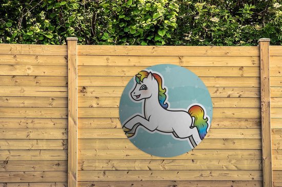 Tuinposter rond Eenhoorn illustratie - Een illustratie van een springende eenhoorn Tuinposter - Ronde tuinposter Ø 120 cm - Tuindoek/Buitencanvas/Schilderijen voor buiten (tuin decoratie) Tuinposter rond Eenhoorn illustratie - Een illustratie van een springende eenhoorn Tuinposter - Ronde tuinposter Ø 120 cm - Tuindoek/Buitencanvas/Schilderijen voor buiten (tuin decoratie)