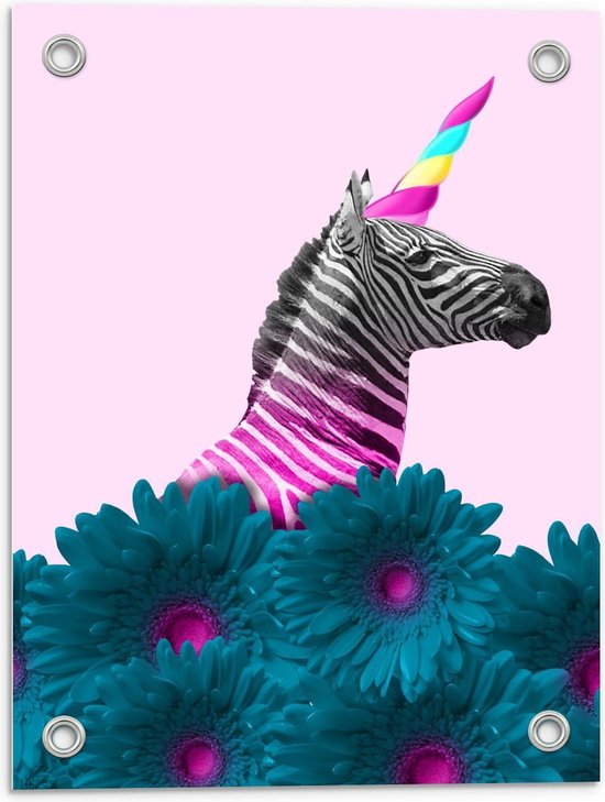 Tuinposter – Zebra als Eenhoorn met Bloemen - 30x40cm Foto op Tuinposter (wanddecoratie voor buiten en binnen) Tuinposter – Zebra als Eenhoorn met Bloemen - 30x40cm Foto op Tuinposter (wanddecoratie voor buiten en binnen)