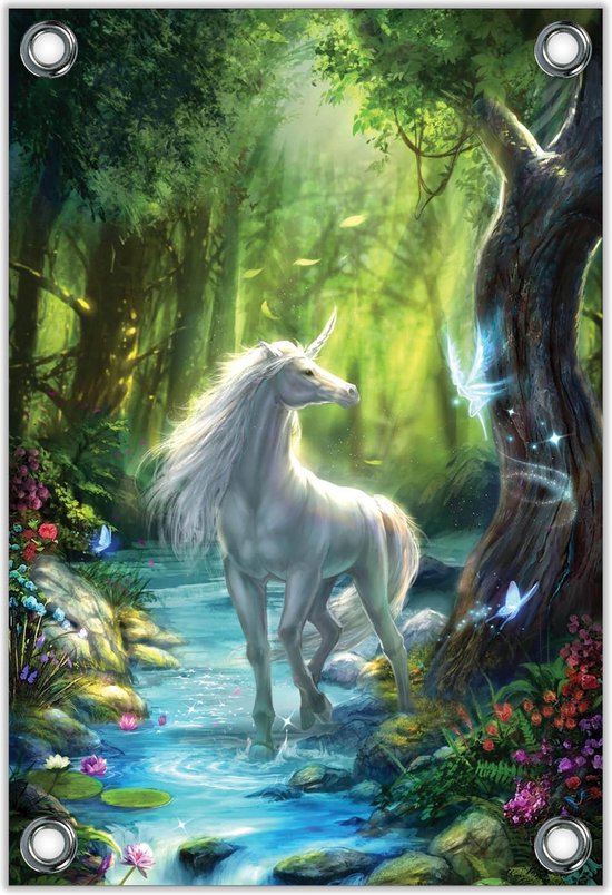 Tuinposter –Getekende Unicorn in Fantasiebos– 80x120 Foto op Tuinposter (wanddecoratie voor buiten en binnen) Tuinposter –Getekende Unicorn in Fantasiebos– 80x120 Foto op Tuinposter (wanddecoratie voor buiten en binnen)