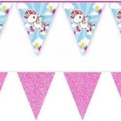 2x Vlaggenlijnen eenhoorn en roze glitters 10 meter - Kinderfeestje/kinderpartijtje versiering - Kinderverjaardag decoratie
