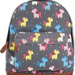 Amelie UNICORN Eenhoorn Canvas Rugzak Rugtas Grijs School Werk A4