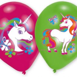 Amscan Eenhoorn verjaardag ballon Ø 27 cm - roze & groen - Set-6