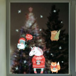Crearreda Muursticker Kerstmis Unicorns – Kerststickers – Vinyl – Raamstickers – Raamdecoratie Kerstmis – 19 stickers