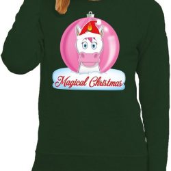 Foute kersttrui eenhoorn magical christmas - groen - voor dames S (36)