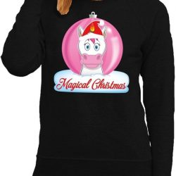 Foute kersttrui eenhoorn magical christmas - zwart - voor dames XS (34)