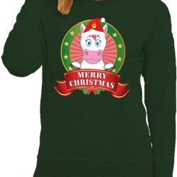 Foute kersttrui / sweater eenhoorn - groen - Merry Christmas voor dames XL (42)