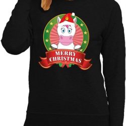 Foute kersttrui / sweater eenhoorn - zwart - Merry Christmas voor dames L (40)