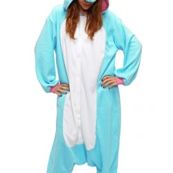 KIMU Onesie eenhoorn pak blauw unicorn kostuum - maat M-L eenhoornpak