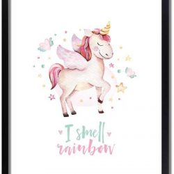Kinderkamer poster Unicorn / Eenhoorn DesignClaud - Roze - A2 + Fotolijst zwart