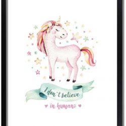 Kinderkamer poster Unicorn / Eenhoorn poster DesignClaud - Roze - A3 + Fotolijst zwart