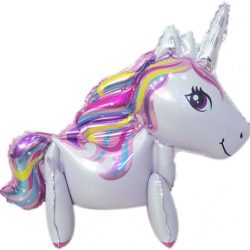 Staande eenhoorn ballon 3D met regenboog manen - 55*58cm