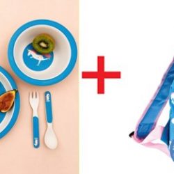 Voordeelpakket: Kinder rugzakje Magische eenhoorn 27cm hoog - 21cm breed en Kinder Dinerset 5 delig unicorn - gemaakt van Bamboe Eetset Kinderservies