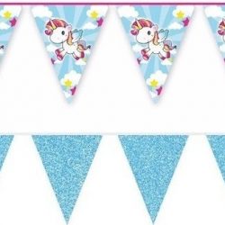 2x Vlaggenlijnen eenhoorn en blauwe glitters 10 meter - Kinderfeestje/kinderpartijtje versiering - Kinderverjaardag decoratie