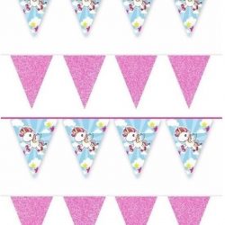 4x Vlaggenlijnen eenhoorn en roze glitters 10 meter - Kinderfeestje/kinderpartijtje versiering - Kinderverjaardag decoratie