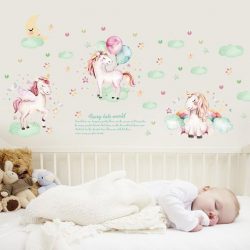 Vrolijke Eenhoorn Muursticker - Unicoren Decoratie Sticker Muur & Wand - Voor Slaapkamer / Kinderkamer / Babykamer Jongens & Meisjes - Muurdecoratie Wanddecoratie