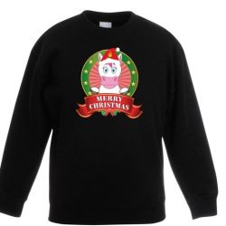 Zwarte kersttrui met een eenhoorn jongens en meisjes - Kerstruien kind 3-4 jaar (98/104)