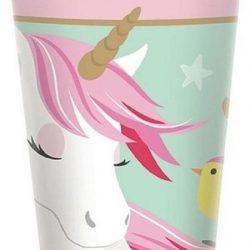 24x stuks Eenhoorn themafeest kartonnen drinkbekertjes 266 ml - Feestartikelen/versiering