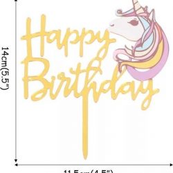 Cake topper happy birthday unicorn 1 |Goud | Eenhoorn taart versiering | DM-products