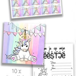 Kinderfeestje Eenhoorn - Unicorn - Kinderuitnodinging - Regenboog - 10 stuks - 10 stickers- kinderfeest