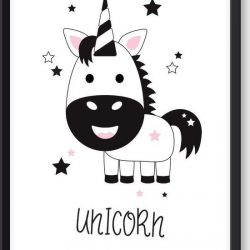 Seldona® Poster kinderkamer Unicorn - Zwart wit - Scandinavisch design - meisje - Babykamer posters - A3 formaat (30x40cm) Poster dieren