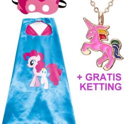 Unicorn cape + masker Eenhoorn jurk kostuum prinsessen jurk roze verkleedkleding + GRATIS ketting