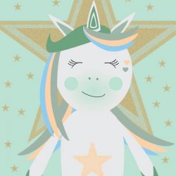 Unicorn ster mintgroene poster A3