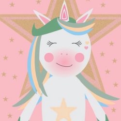 Unicorn ster roze poster A4