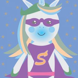 Unicorn superheld blauwe poster A3