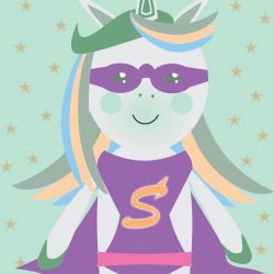 Unicorn superheld mintgroene poster A3