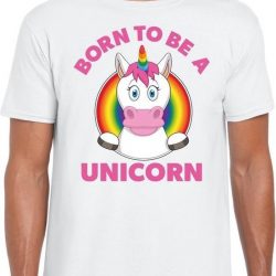 Born to be a unicorn gay pride t-shirt wit heren M