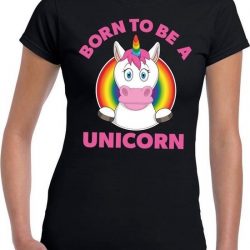 Born to be a unicorn gay pride t-shirt zwart dames XS