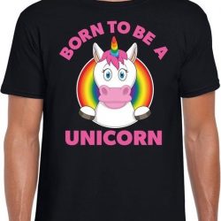 Born to be a unicorn gay pride t-shirt zwart heren XL