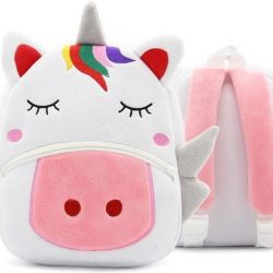 Dieren Rugzak voor Peuters - Knuffel - Geschenk - Idee - Funny - 3D - Eenhoorn - Unicorn - Zachte Velvet - Kleuter - Schooltas - Backpack - Wit - Pink