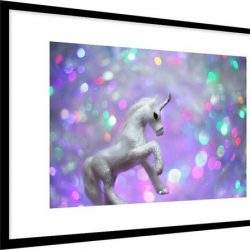 Foto in lijst - Wit eenhoorn ornament fotolijst 120x80 cm - Poster in lijst (Wanddecoratie woonkamer / slaapkamer)
