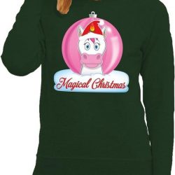 Foute kersttrui eenhoorn magical christmas - groen - voor dames XL (42)