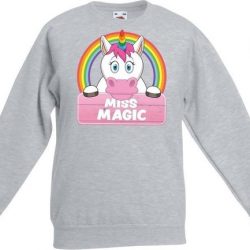 Miss Magic de eenhoorn sweater grijs voor meisjes - eenhoorns trui 3-4 jaar (98/104)