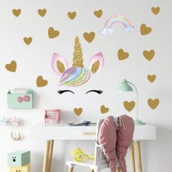 Muursticker unicorn - eenhoorn oogjes en hartjes meisjeskamer / babykamer / kinderkamer
