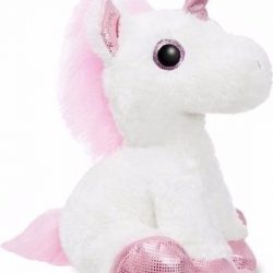 Pluche knuffel eenhoorn roze/wit 30 cm
