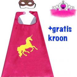 Unicorn Eenhoorn verkleedpak roze cape + masker + Gratis kroon veren - Verkleden kind - 3-9 jaar - maat 98-128