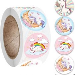 500 stickers op rol unicorn - eenhoorn 2
