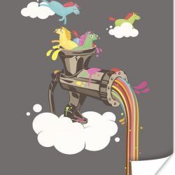 Absurde eenhoorns en regenboog poster papier 60x80 cm - Foto print op Poster (wanddecoratie woonkamer / slaapkamer)