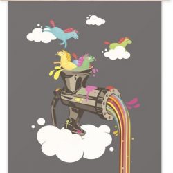 Absurde eenhoorns en regenboog textielposter latten blank 40x53 cm - Foto print op schoolplaat (wanddecoratie woonkamer/slaapkamer)