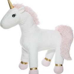 Atmosphera Pluche eenhoorn wit - Knuffel eenhoorn XL - WIt met roze - Unicorn - H 45 cm - Knuffeldier kind