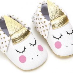 Baby Mocassins  -  Eenhoorn - 12  / 15 maanden - Maat 22 / 24  - Wit - Goud - Kraamkado - Babyshower- Kraamcadeau