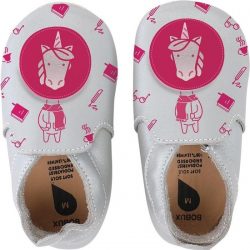 Bobux - Soft Soles - Zilver loafer met fuchsia eenhoorn print - M