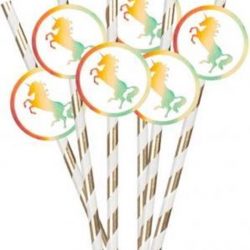 Boland - 6 holografische kartonnen eenhoorn rietjes - Decoratie > Rietjes